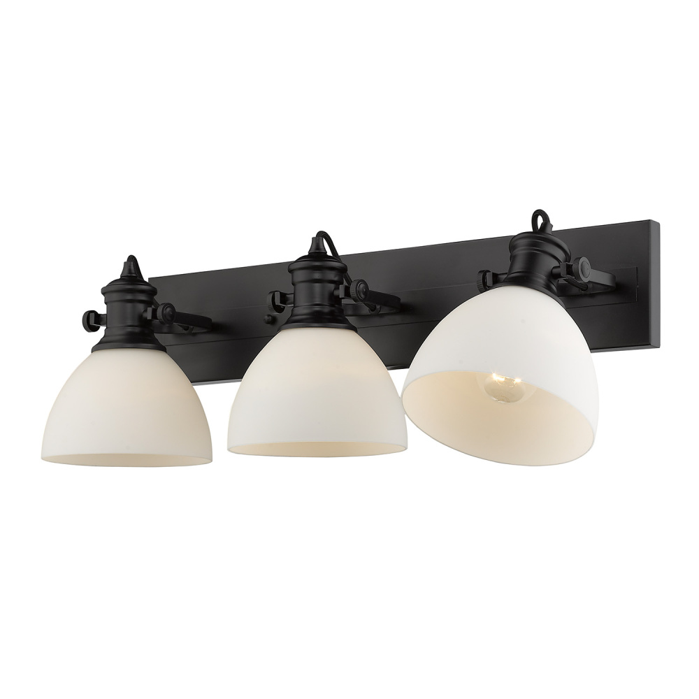 Yep by Golden Lighting Hines 3-light Vanity in Matte Black and Opal Glass